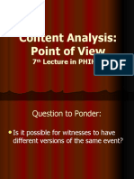 Content Analysis: Point of View: 7 Lecture in PHIHIS