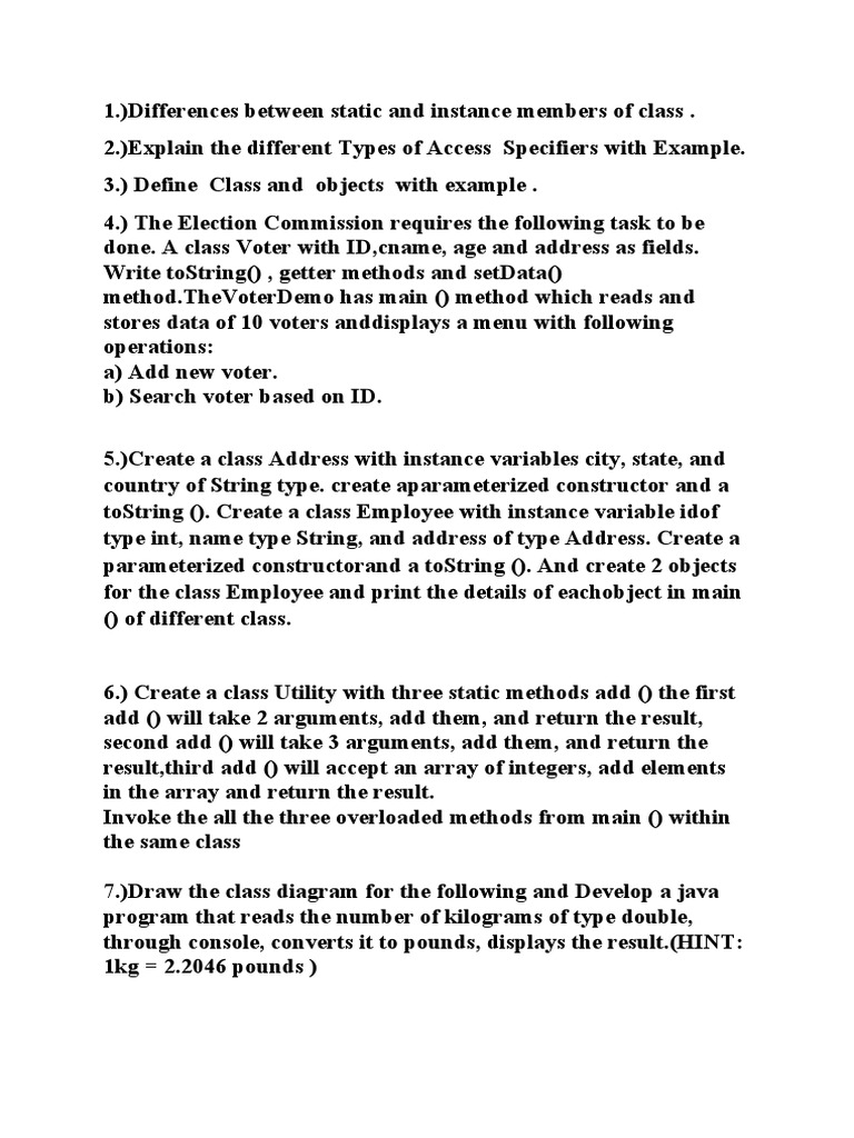 Assignment 1 Questions | PDF | Method (Computer Programming) | Class ...