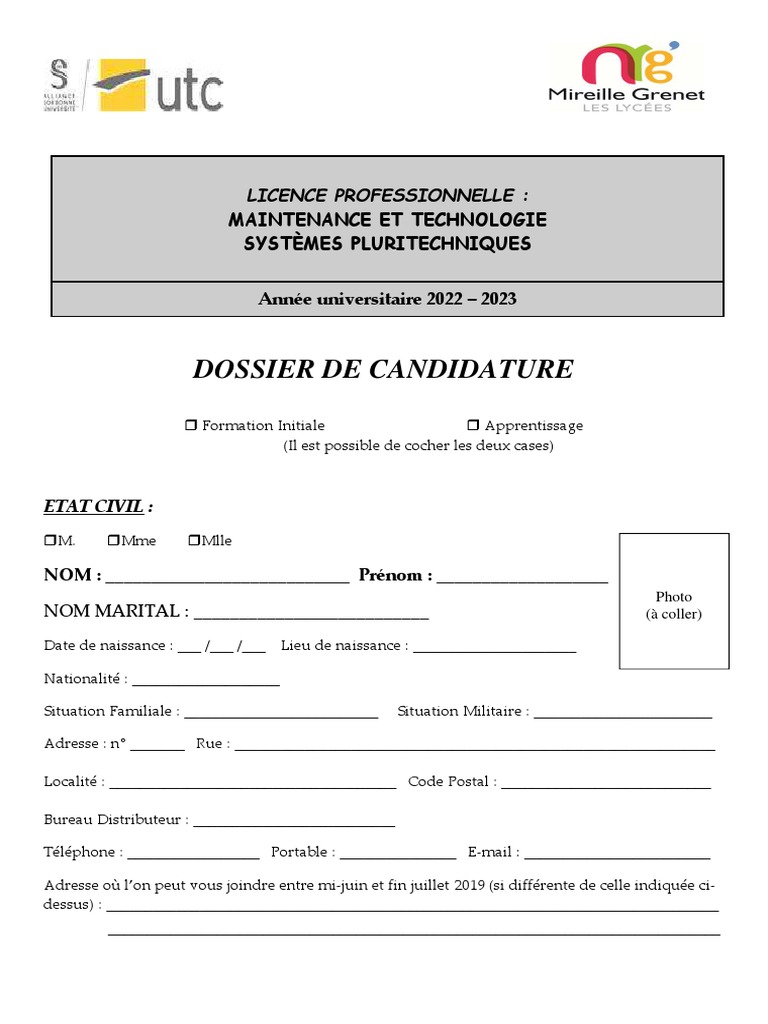 Dossier de candidature Licence Pro | PDF