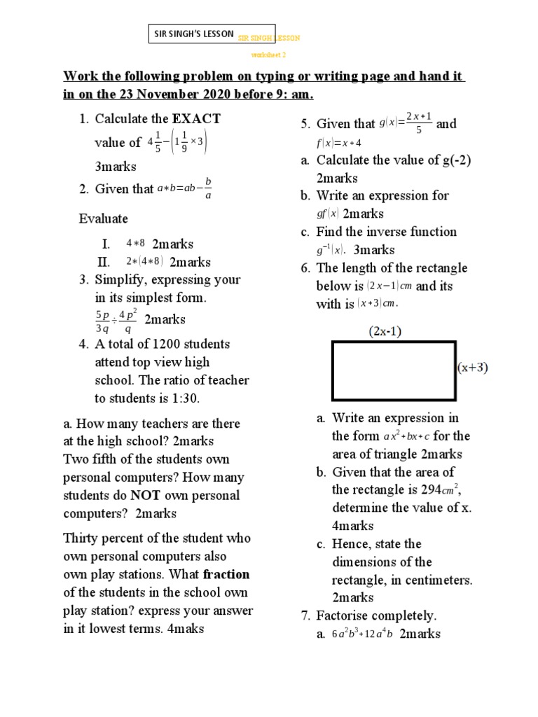 Worksheet 2 | PDF | Mathematical Concepts | Algebra