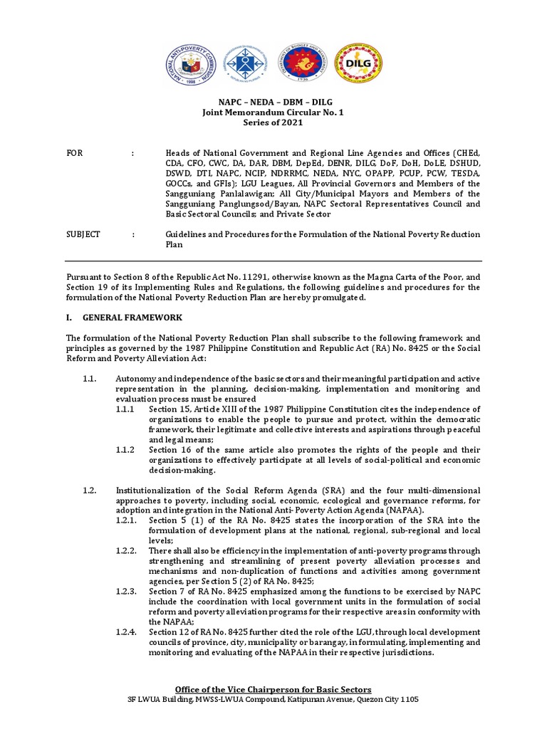 Guidelines For National Poverty Reduction Plan Pdf Government