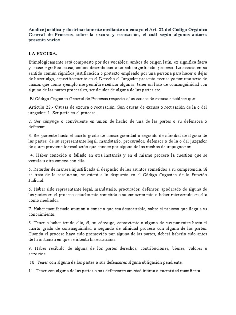 Análisis del Art. 22 sobre Excusa Judicial | PDF | Gobierno ...