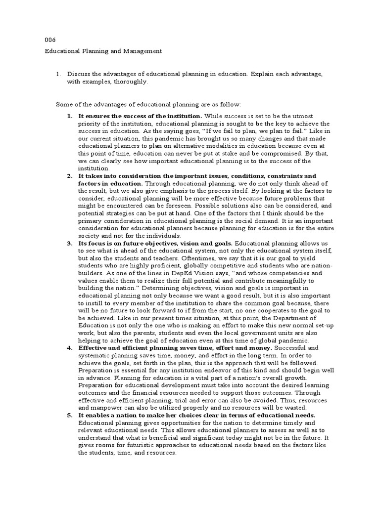 006 Educational Planning and Management PDF Swot Analysis Goal