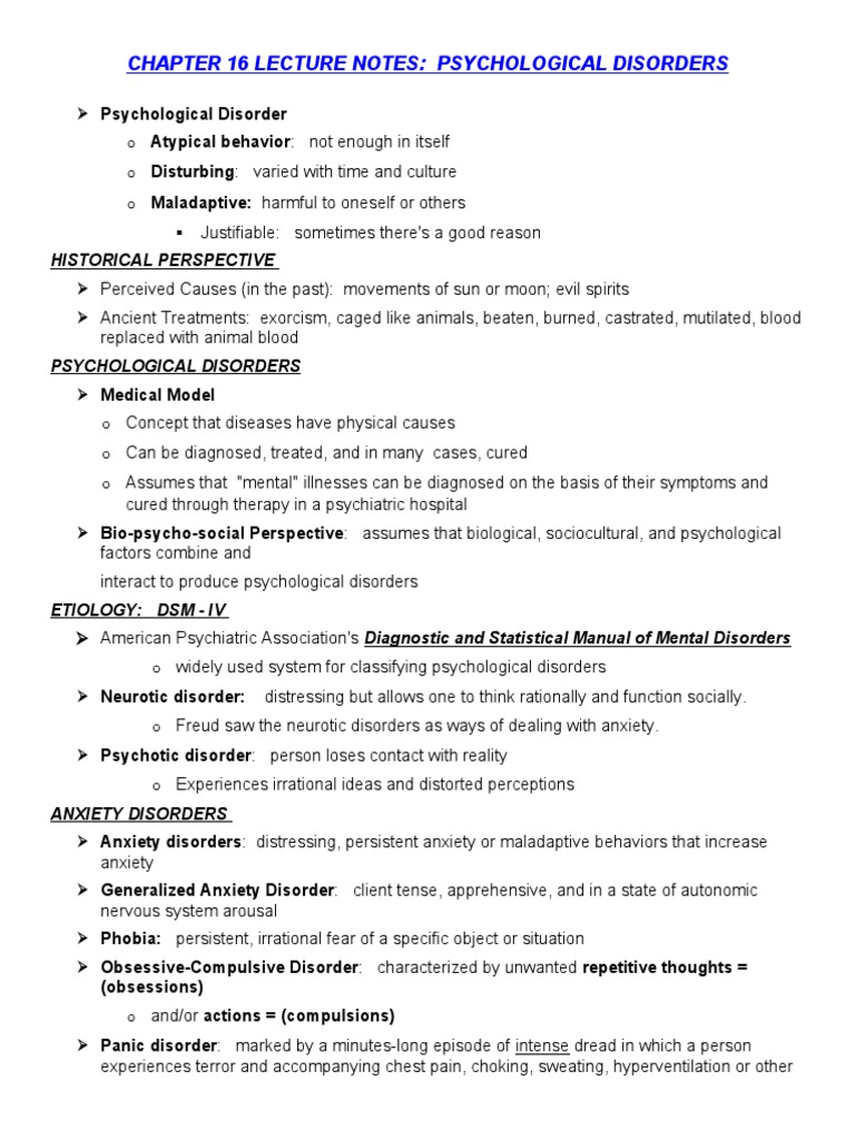 Overview of Psychological Disorders | PDF | Mental Disorder | Anxiety ...