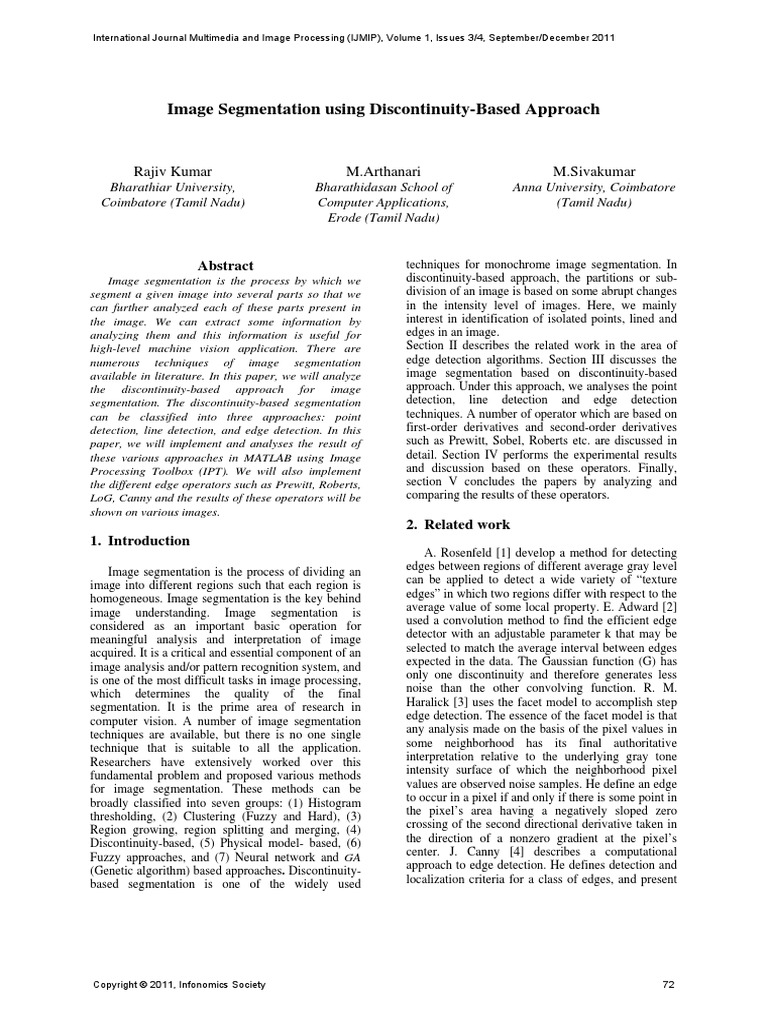 Image Segmentation Using Discontinuity Based Approach | PDF | Image ...