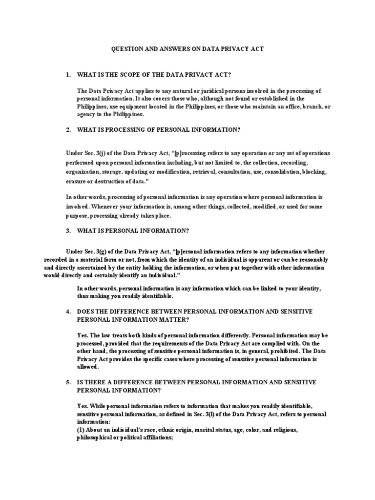 Data Privacy Act 2012 Q&A Guide | PDF | Information Privacy | Employment