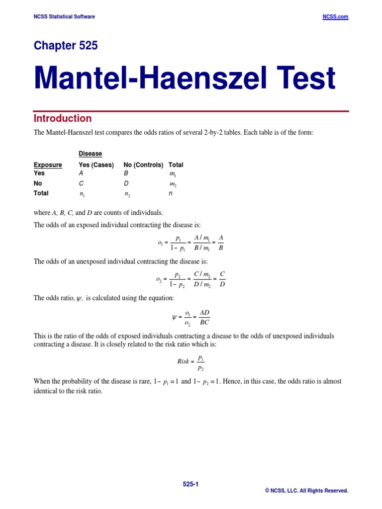 MantelHaenszel Test M M N N PDF Confidence Interval Statistics