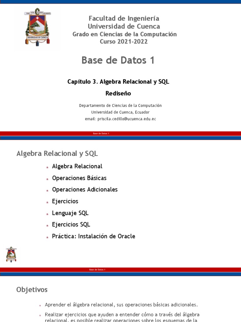 Álgebra Relacional y SQL en Bases de Datos | PDF | SQL | Bases de datos