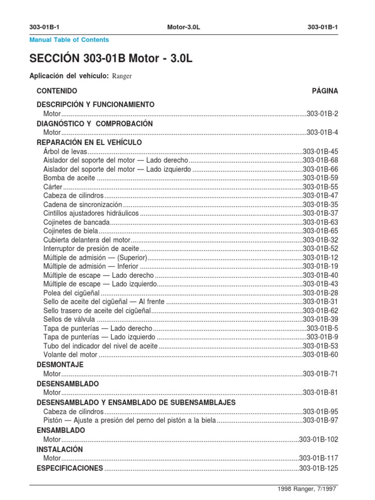 Manual Motor Ford Ranger 3.0 PDF Inyección de combustible Bomba