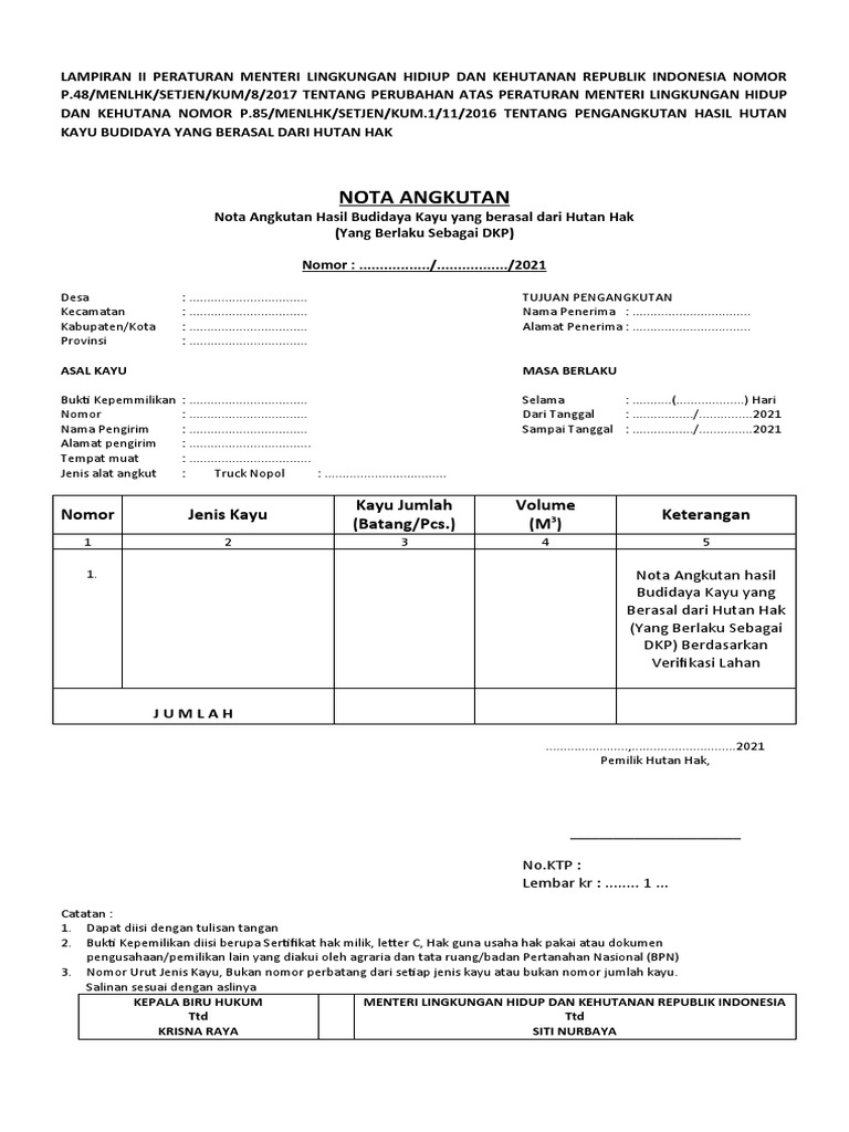 Nota Angkutan Kayu Budidaya 2021 | PDF