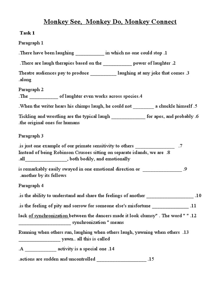 Monkey See Monkey Do Monkey Connect Assignment PDF Laughter Empathy