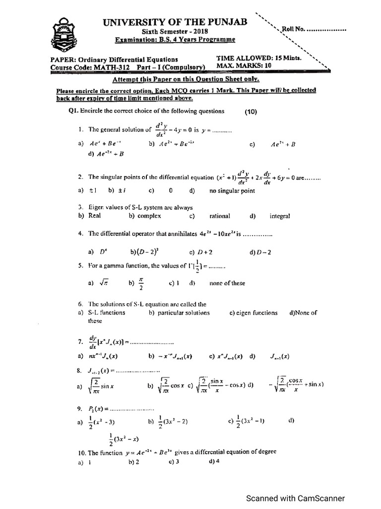 OBJ (O. D. E) Past Papers | PDF