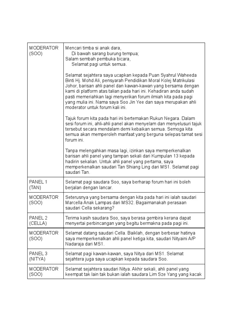 Skrip Moral Forum Rukun Negara | PDF