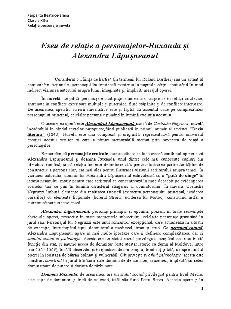 Relație-Ruxanda Și Alexandru Lăpușneanul | PDF