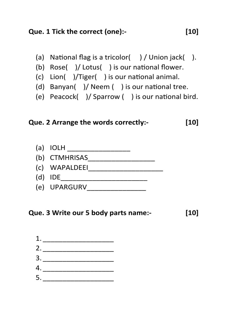 Que. 1 Tick The Correct (One) | PDF