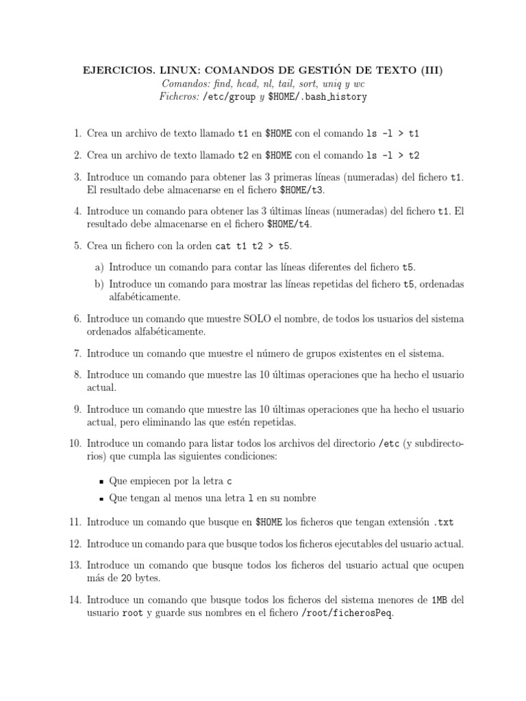 Comandos de gestión de texto en Linux | PDF | Archivo de computadora ...
