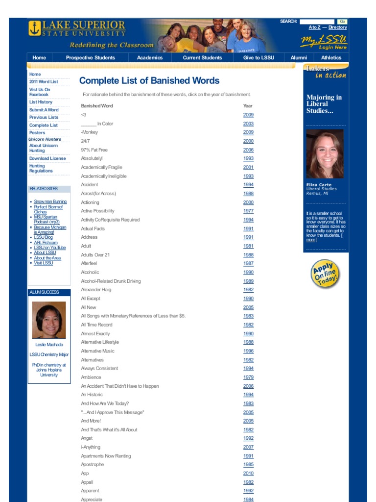 Complete List of Banished Words Majoring in Liberal Studies.. PDF