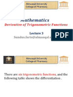 Mathematics Lecture 3 Derivative of Trigonometric Function