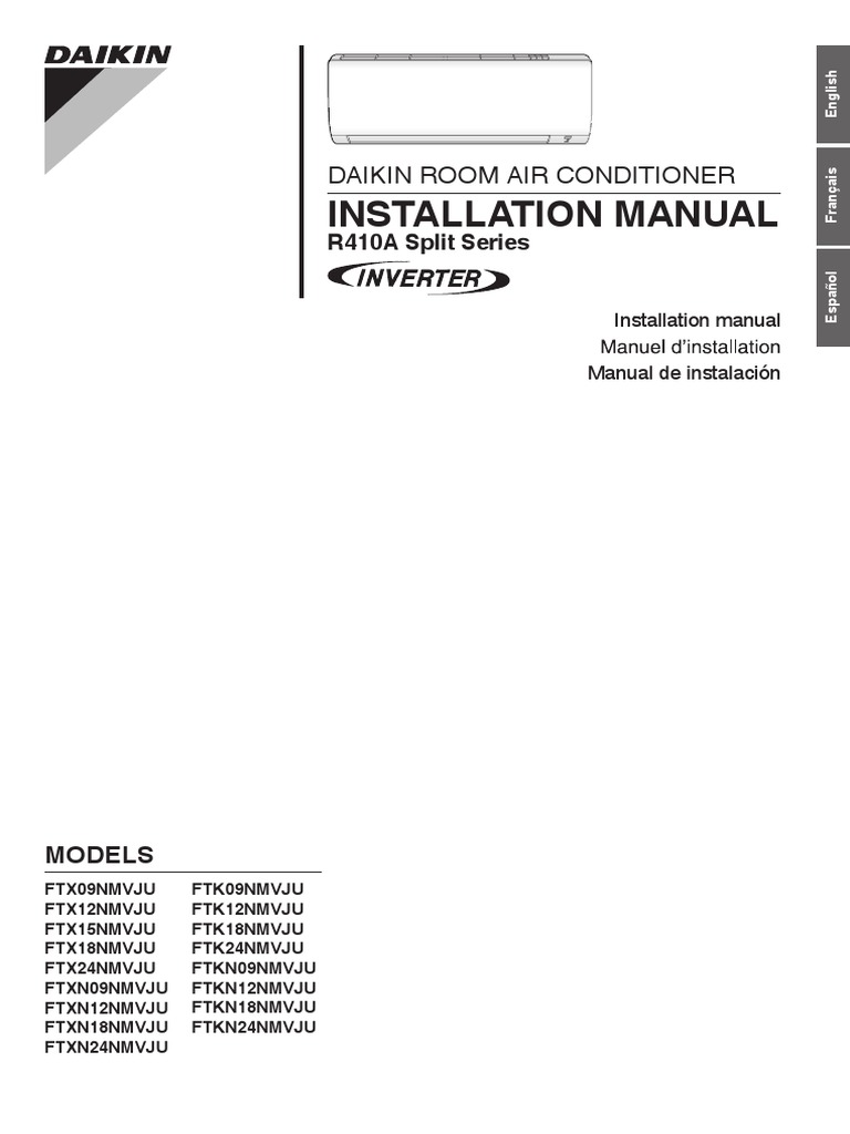 Daikin R410A Split AC Installation Guide | PDF | Pipe (Fluid Conveyance ...