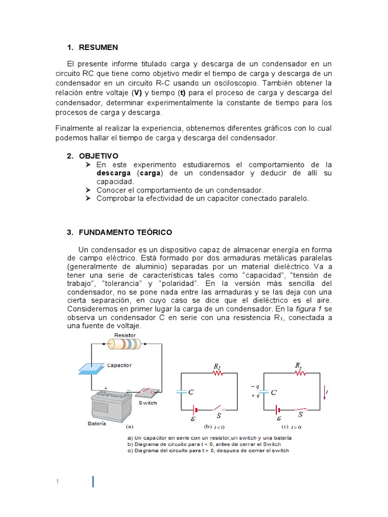 Carga y Descarga de Un Condensador PDF Condensador Cantidad