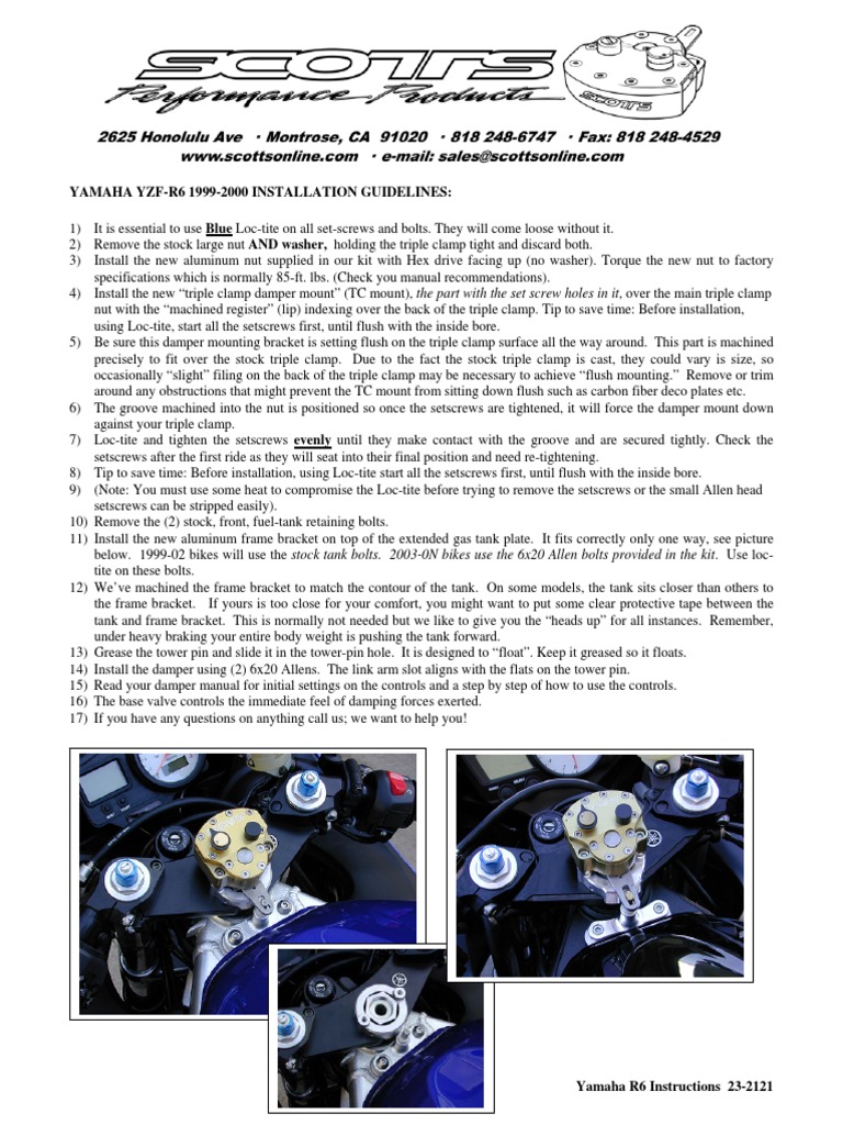 Yamaha Yzf-R6 1999-2000 Installation Guidelines | PDF | Nut (Hardware ...