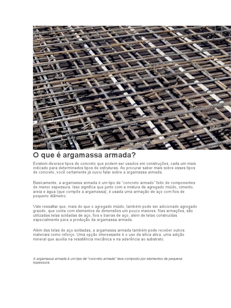 O que é argamassa armada? | PDF | Argamassa (alvenaria) | Concreto