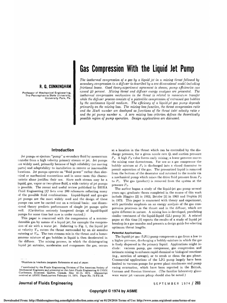 Gas Compression With The Liquid Jet Pump | PDF | Jet Engine | Pump