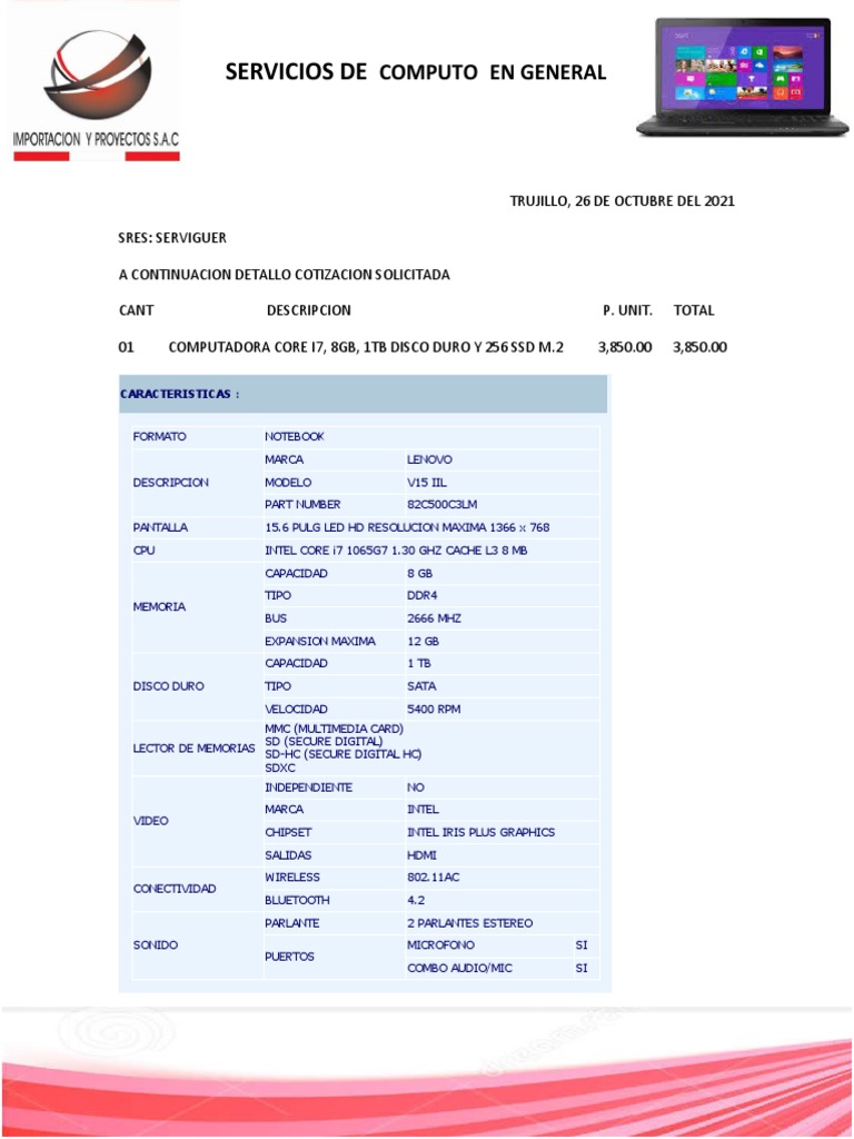 Cotización Computadora Lenovo i7 Trujillo | PDF | Ciencias de la ...