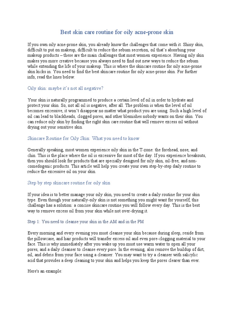 Skincare Routine for Oily Acne-Prone Skin | PDF | Endocrine System ...