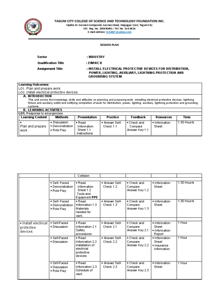 Electrical Protective Devices Session Plan | PDF | Information ...