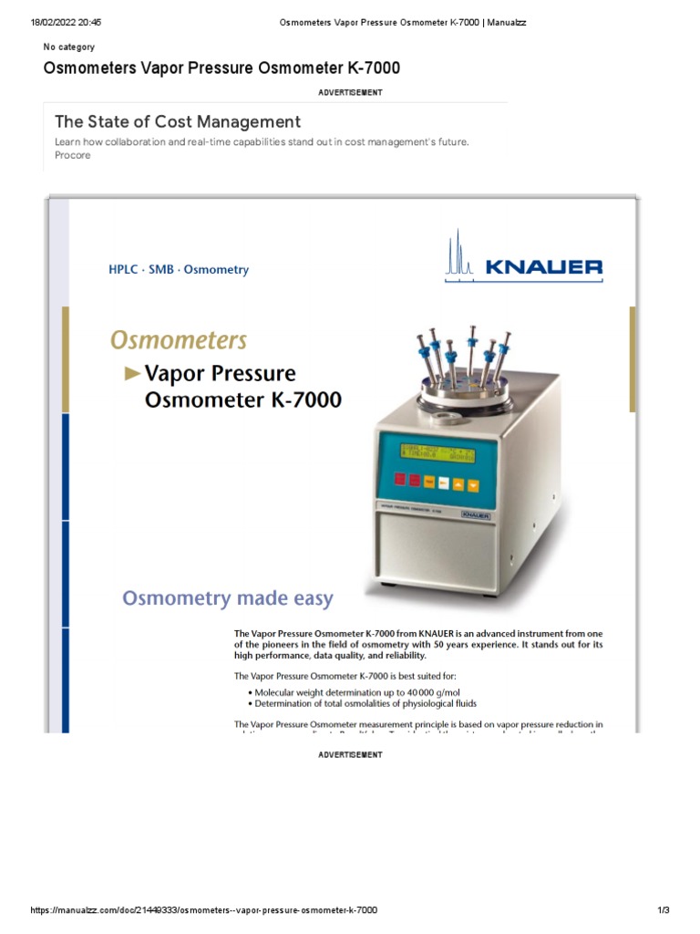 Osmometers Vapor Pressure Osmometer K7000 Manualzz PDF Applied