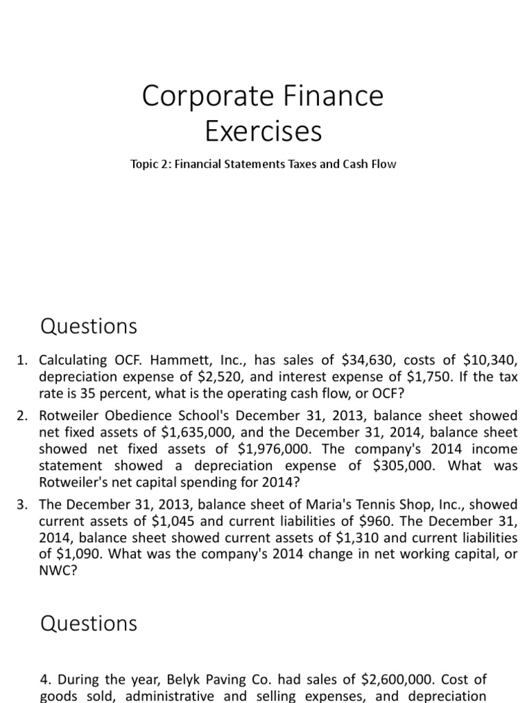Cash Flow Exercises and Solutions | PDF | Depreciation | Expense