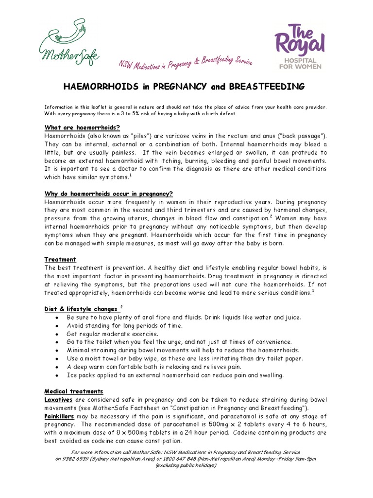 Haemorrhoids in Pregnancy and Breastfeeding PDF Hemorrhoid Pregnancy