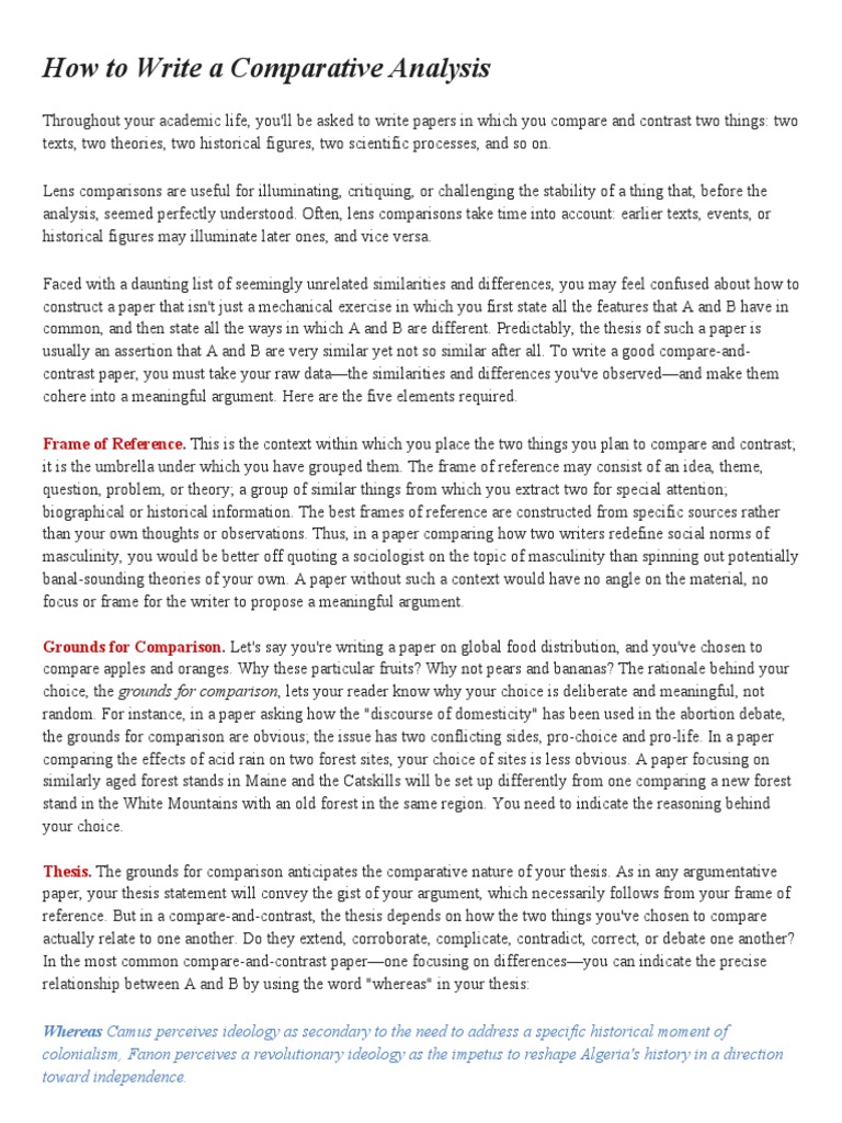 Writing a Comparative Analysis Guide | PDF | Essays | Paragraph