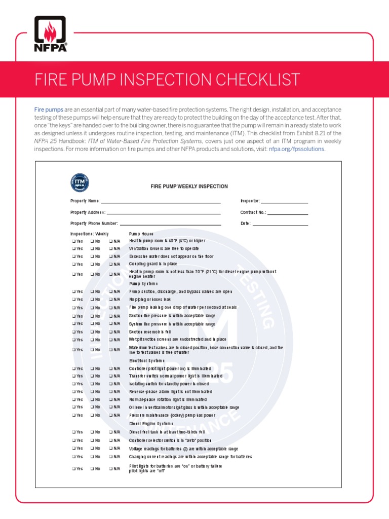 Fire Pump Hydrant Inspection Checklist PDF Pump Civil Engineering