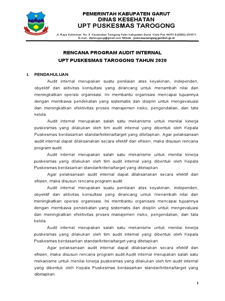 Rencana Program Audit Internal Puskesmas Tarogong | PDF