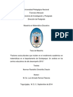 Factores Socioculturales Que Inciden en El Rendimiento Academico en Matematicas en El Departamento de Ocotepeque Un Analisis en Los Centros Educativos de Alto Desempeno 2010