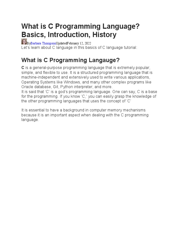 What Is C Programming Language? Basics, Introduction, History | PDF