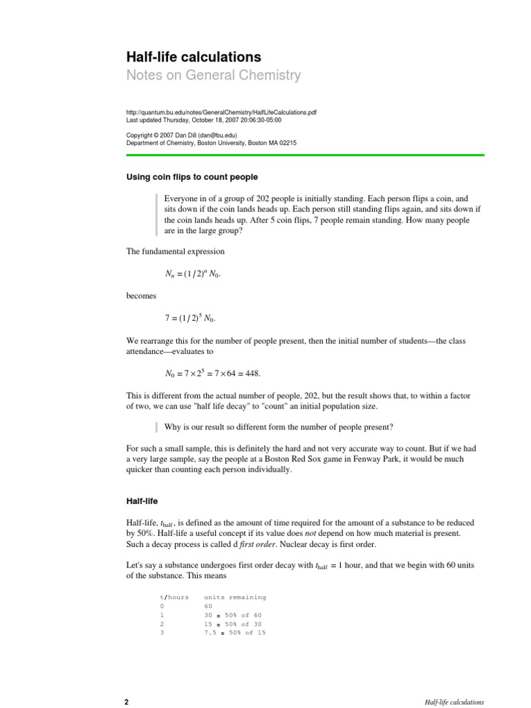 Half Life Calculations | Download Free PDF | Chemistry | Teaching ...