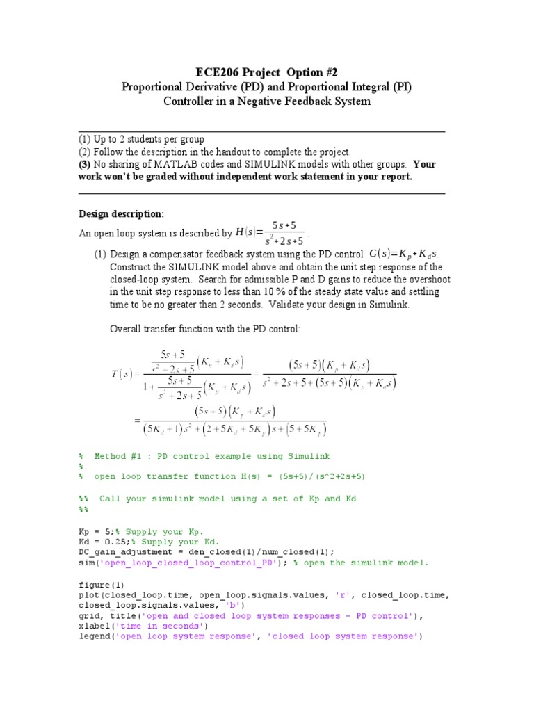 PD and PI Control Design in ECE206 | PDF | Control Theory | Systems Theory