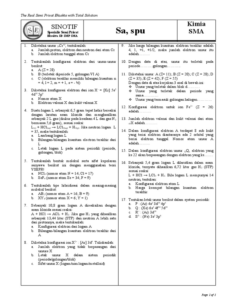 Sa, Spu & Ikatan Kimia 2 (Essay) | PDF