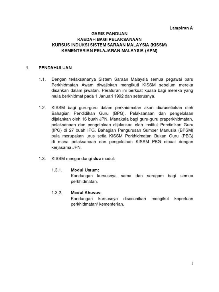 Lampiran A Garis Panduan Kaedah Bagi Pelaksanaan Kursus Induksi Sistem ...