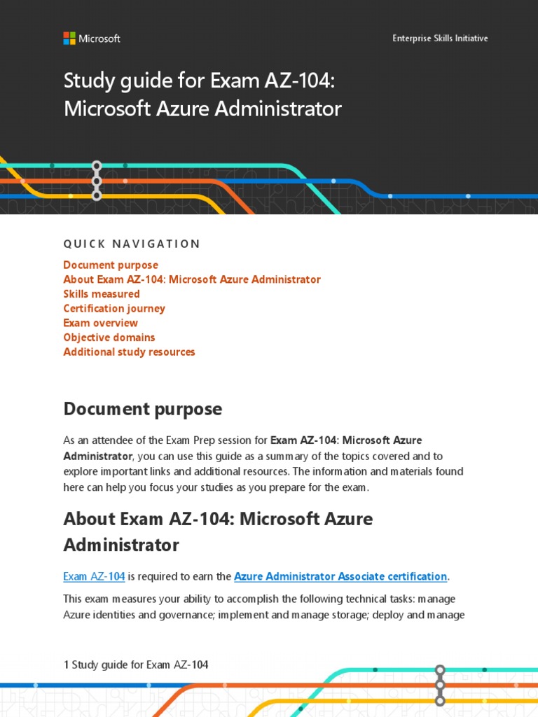 Study Guide For Exam AZ-104: Microsoft Azure Administrator: Document ...