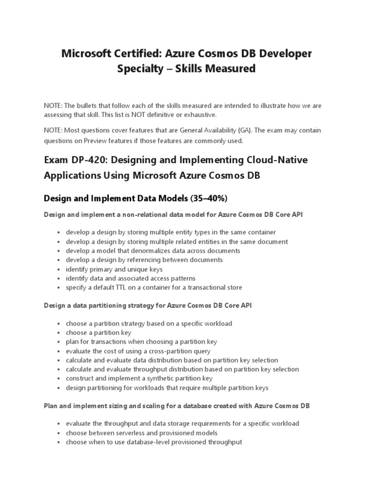 Microsoft certified azure cosmos db developer specialty skills measured