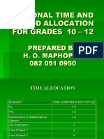 Time and Period Allocation For Grades 10 - 12