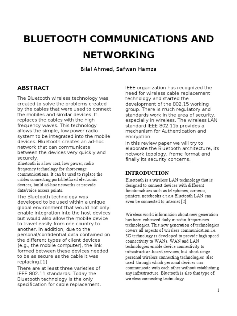 Bluetooth Technology Overview and Security | PDF | Bluetooth | Wireless ...
