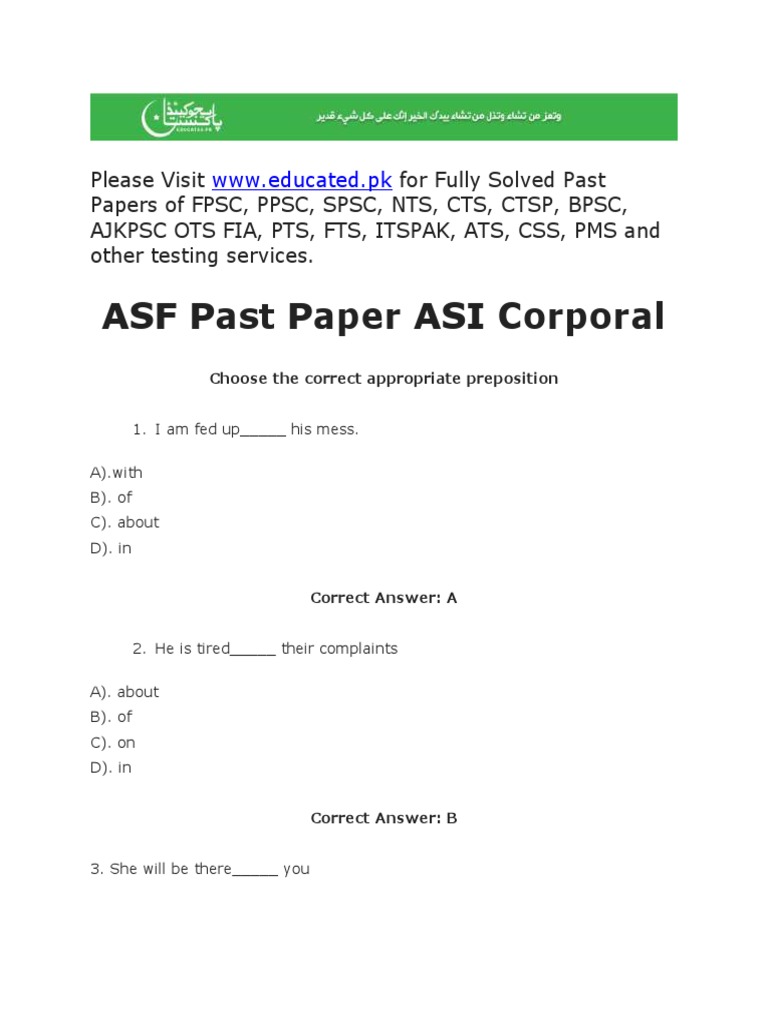 ASF Inspector ASI Past Papers Guide | PDF | Surah | Pakistan