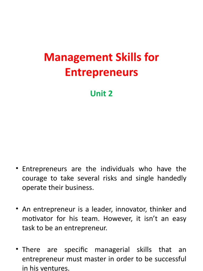 Essential Management Skills for Entrepreneurs | PDF | Employment ...