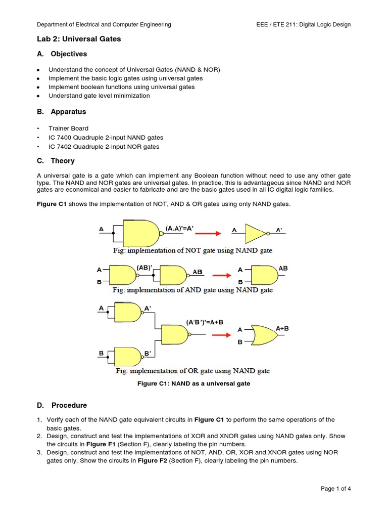 Lab 2 Universal Logic Gates | PDF | Logic Gate | Mathematical Logic
