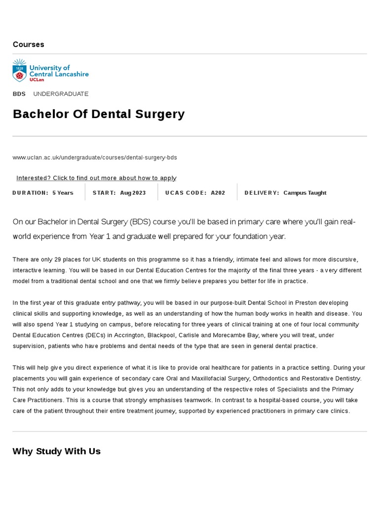 Bachelor of Dental Surgery Courses PDF Dentistry Dental Degree